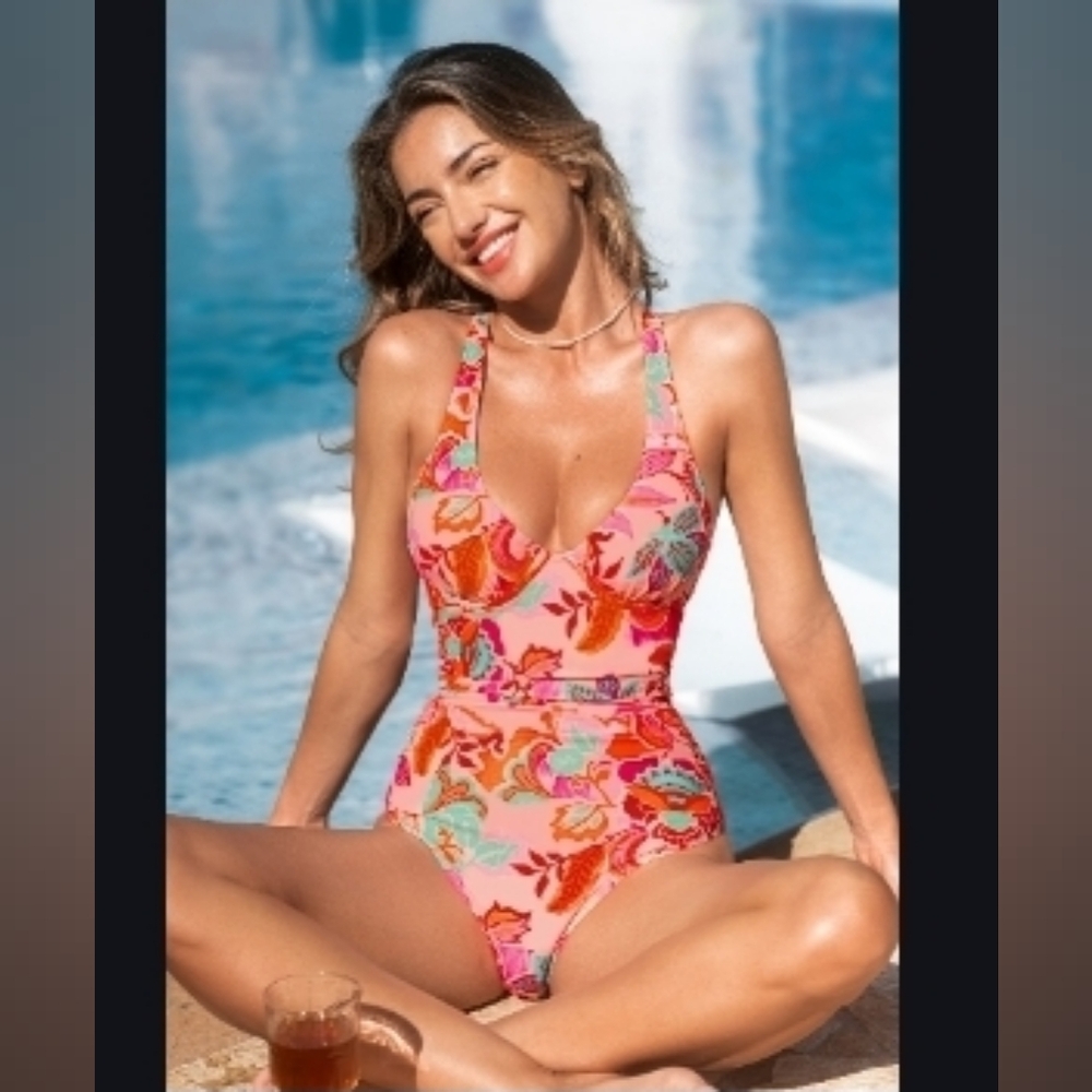 Cupshe Pink and Orange Floral One Piece Swimsuit